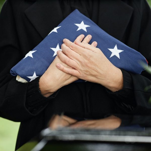 Outdoor funeral ceremony for veteran